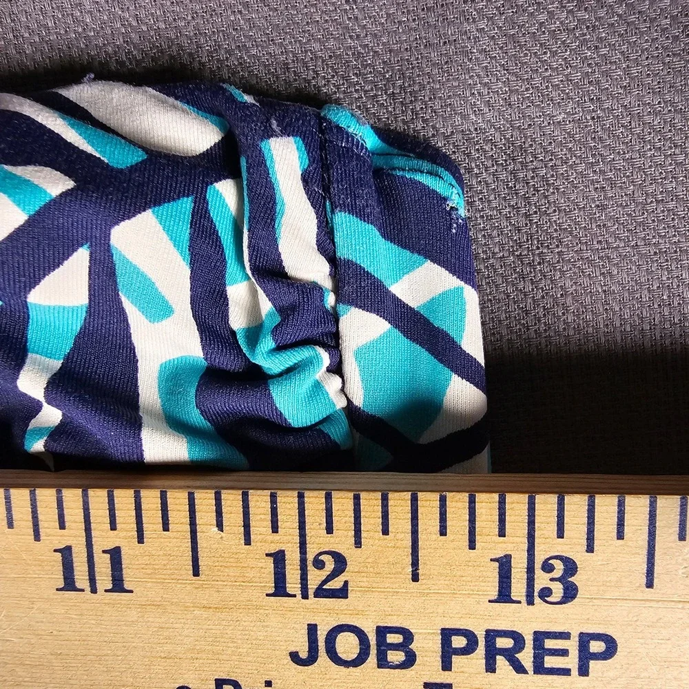 Anne Cole Navy Turquoise Palm Leaf Bandeau Tankini Swim Top‎ Twist Front Ruched